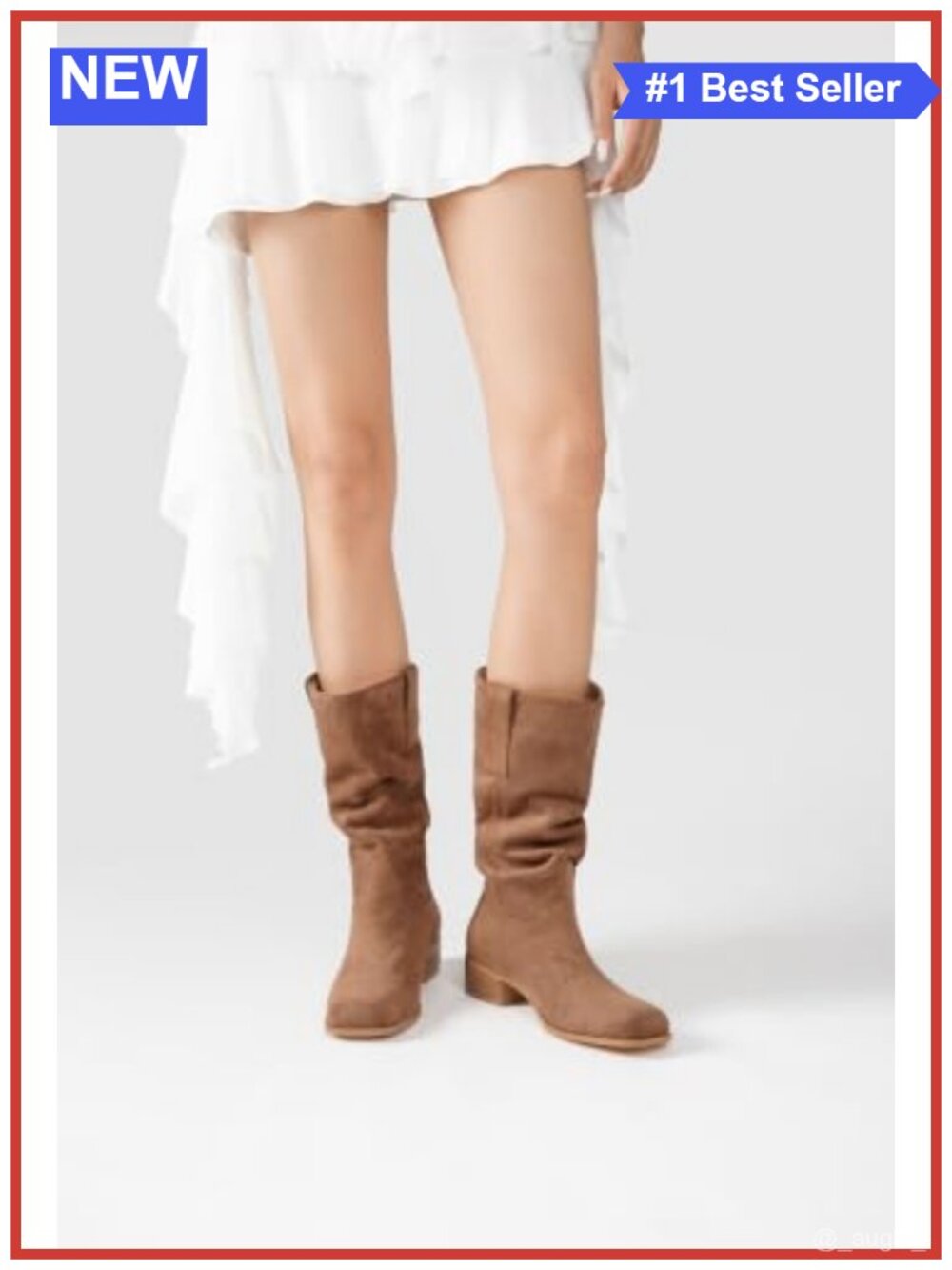Slouchy Mid Calf Boots Square Toe Chunky Heel Faux Suede Women's Fall - Picture 3 of 6